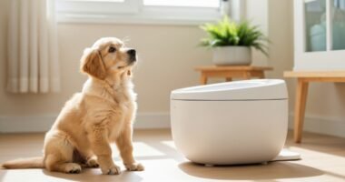 Filhote de cachorro aprendendo a usar sanitário canino