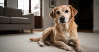Cão Quixote relaxando em seu novo lar após anos em abrigo