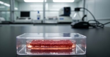 Veterinário analisa amostra de ração canina em laboratório