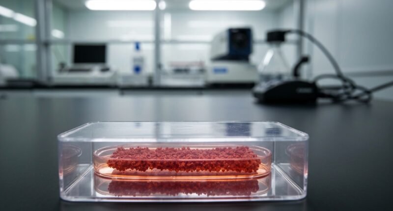 Veterinário analisa amostra de ração canina em laboratório