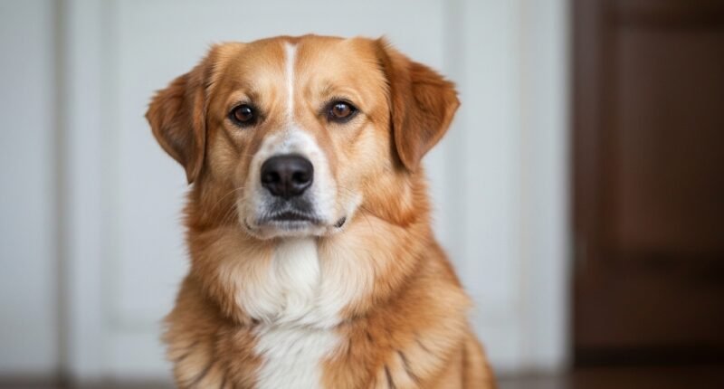 Cachorro de 10 anos com pata enfaixada após cirurgia de câncer em Rio Branco buscando ajuda.