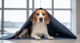 Cachorro idoso em recuperação em uma caminha de hospital veterinário