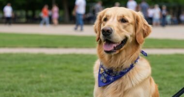 Cachorro com bandana de Carnaval bebendo água