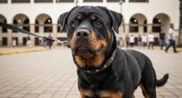 Rottweiler usando focinheira em rua de Belém