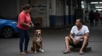 Gari ferido sentado no chão após ataque de pit bull no Ver-o-Peso, em Belém.