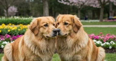 Grupo de cinco raças de cães inteligentes e leais em um parque