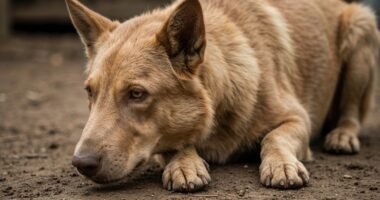 Cão com sintomas de Leishmaniose Visceral Canina apresentando perda de pelo e unhas longas