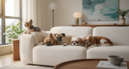 Cinco raças de cães populares para apartamentos pequenos convivendo harmoniosamente em um ambiente doméstico.