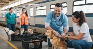 Mutirão de saúde animal oferece vacinação e orientação gratuita para cães e gatos em estação da CPTM.