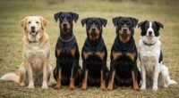 Grupo de raças de cachorro inteligentes e protetoras: Pastor Alemão, Doberman, Rottweiler e Border Collie