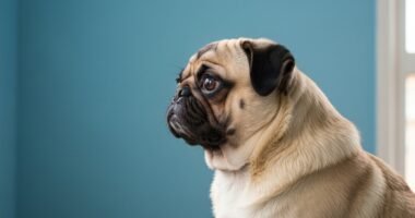 Cão da raça Pug com dificuldade respiratória