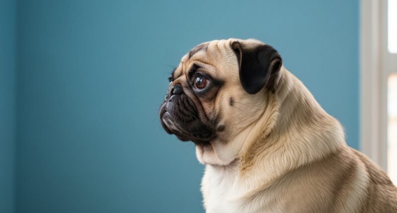 Cão da raça Pug com dificuldade respiratória