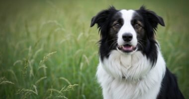 Cachorro border collie demonstrando sinais de inquietação e hiperatividade em um parque.