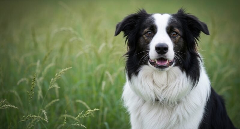 Cachorro border collie demonstrando sinais de inquietação e hiperatividade em um parque.