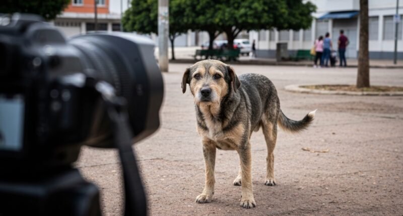 Veterinário examinando um cão Golden Retriever em clínica