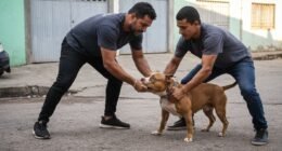 Ex-lutador de MMA usa mata-leão em pit bull para salvar pinscher após ataque.