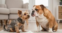 Filhote e cão adulto em treinamento sanitário bem-sucedido